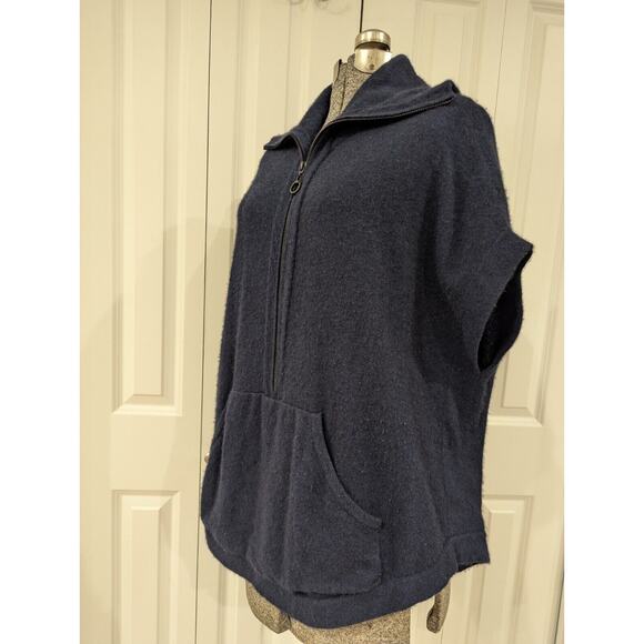 KINROSS Cashmere Short Sleeve quarter Zip poncho Adj. collar. Navy w black. O/S - Picture 16 of 16